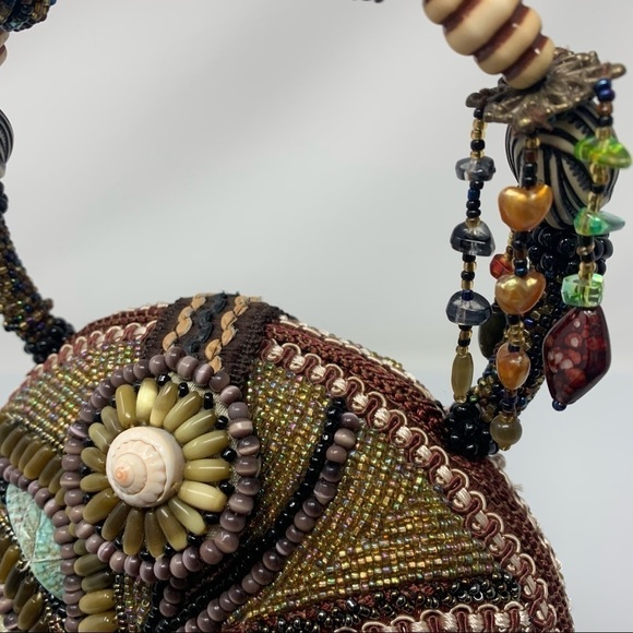 Beaded Boho Bag Evening Handbag Seashells Stones - Picture 8 of 9